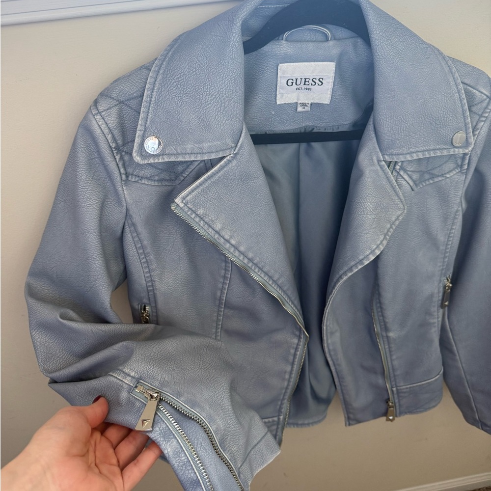 Guess Women's Soft Gray Leather Jacket